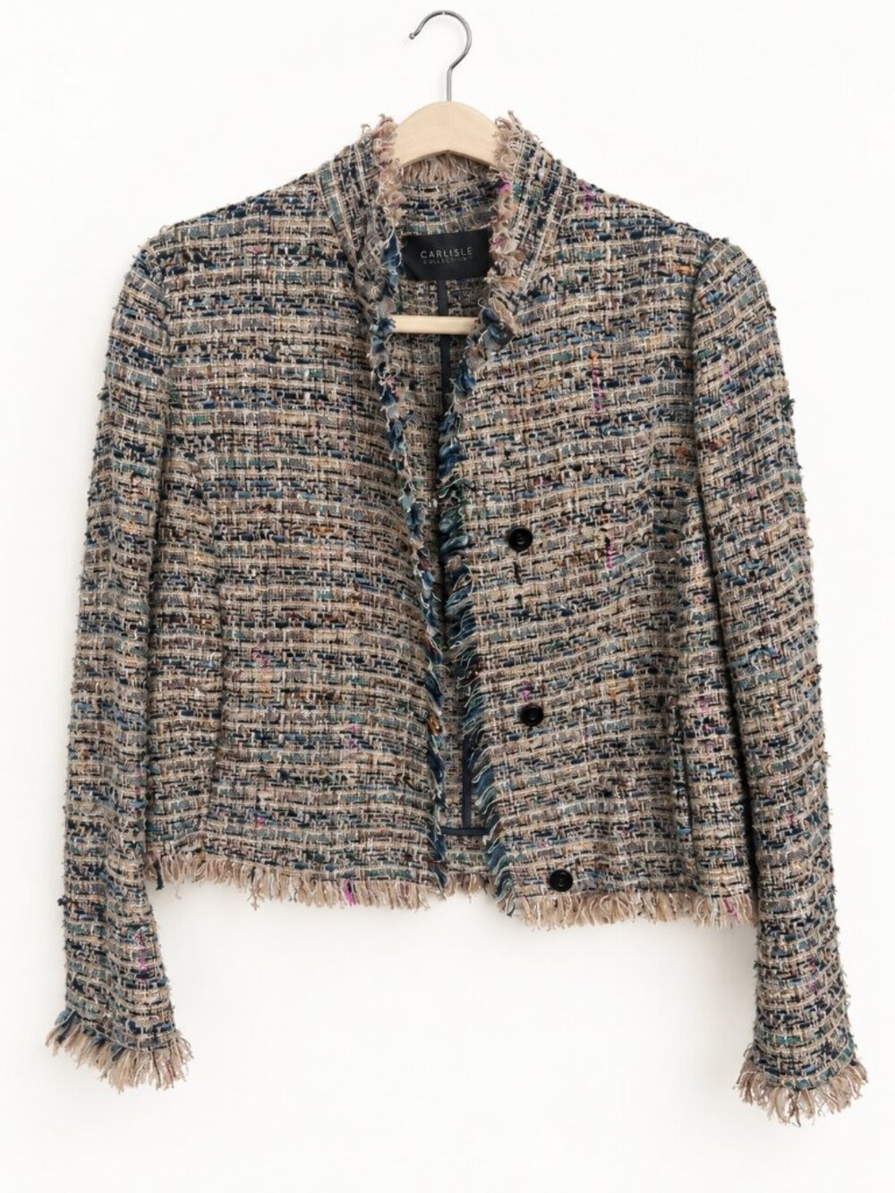 Carlisle Multicolor Tweed Fringe Jacket Size 4
